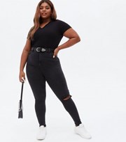 New Look Curves Black Ripped High Waist Hallie Super Skinny Jeans
